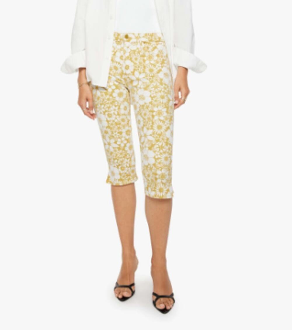 MOTHER Stunner Zip Bunny Snip Floral Notes Capri Jeans NWT 28 Gold Floral